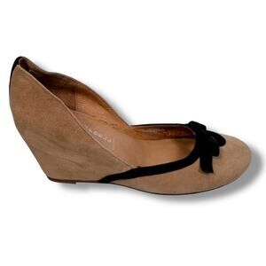 Jeffrey Campbell Havana Last Suede Wedge Heels Women's 7.5 M Tan Front Bow Shoes